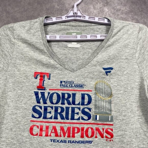TEXAS RANGERS WORLD SERIES CHAMPIONS LOCKER ROOM T-SHIRT WOMENS MEDIUM V-NECK - Picture 4 of 10